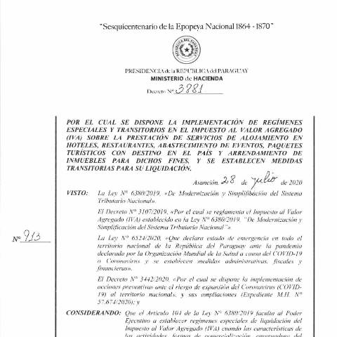Vista previa del documento Decreto N° 3881-2020 — Iva, Paraguay