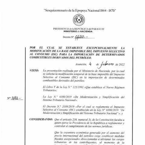 Vista previa del documento Decreto N° 6620-2022 — Isc, Paraguay