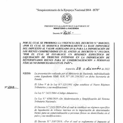 Vista previa del documento Decreto N°8635-2022 — Iva, Paraguay