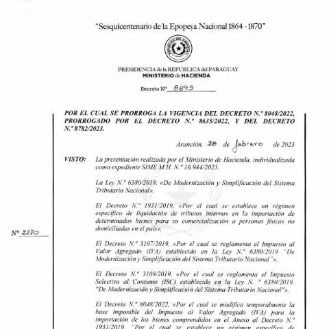 Vista previa del documento Decreto N° 8895-2023 — Iva, Paraguay