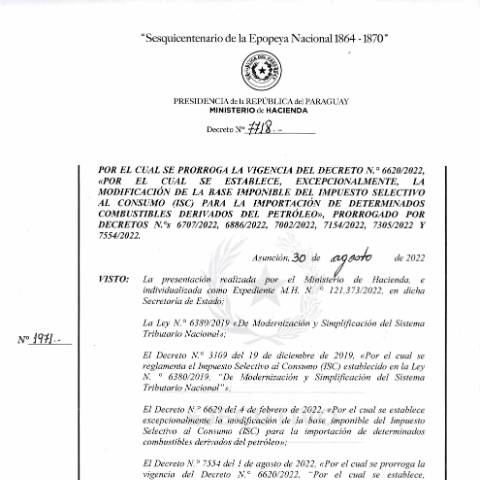 Vista previa del documento Decreto N° 7718-2022 — Isc, Paraguay