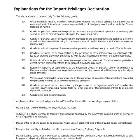 Dokumentvorschau: ZBefr1eE — Explanations for the Import Privileges Declaration — Zoll, Österreich (CERFA n°ZBefr1eE)