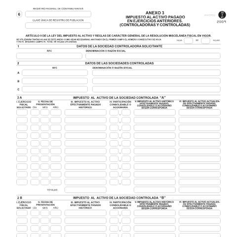 Vista previa del documento Impuesto al activo pagado en ejercicios anteriores.(Controladoras y controladas).Esta forma es de libre impresión. — Código Fiscal de la Federación (CFF), México (CERFA n°Anexo 3 de las formas fiscales 32 y 41)