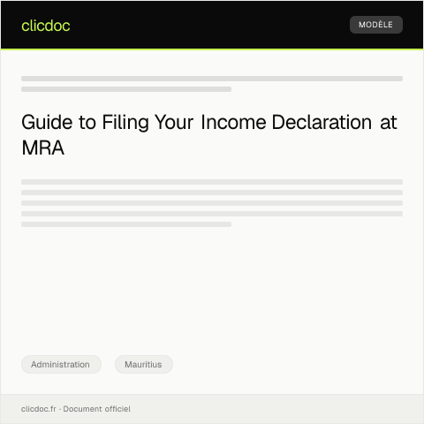 Document preview: Declaration of Income for Tax Assessment at the Mauritius Revenue Authority — Administration, Mauritius