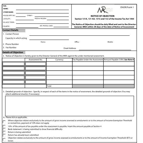 Document preview: Income Tax - OADR /&nbsp;Form 1 — Form, Mauritius (CERFA n°OADRTax1-300615)