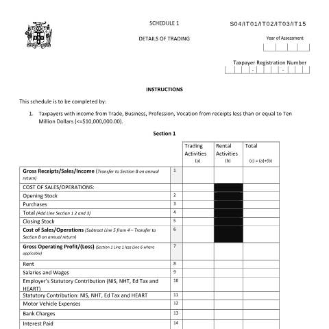 Document preview: Income Tax Schedule 1 — Form, Jamaica (CERFA n°revised-scheduled1-29.01.2021)