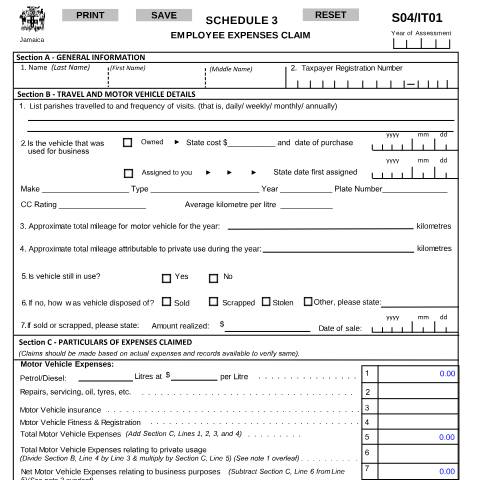 Document preview: Income Tax Schedule 3 — Form, Jamaica (CERFA n°Sch3+18122020)