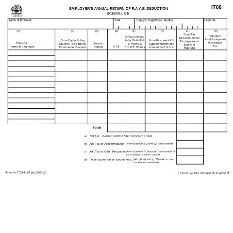 Document preview: Income Tax Schedule 5 &amp; 6 — Form, Jamaica (CERFA n°sch05and06)