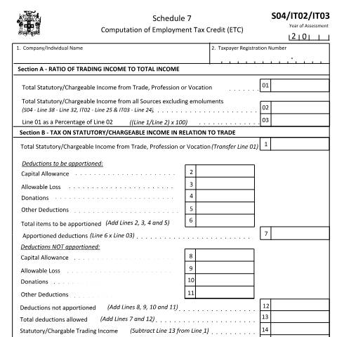 Document preview: Income Tax Schedule 7 — Form, Jamaica (CERFA n°sch7)