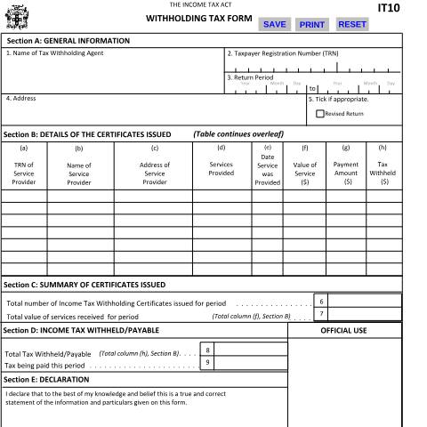 Document preview: Income Tax Withholding Return — Form, Jamaica (CERFA n°income_tax_withholding_return)