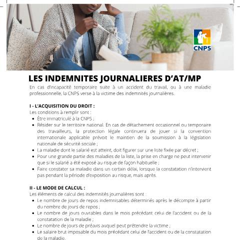 Aperçu du document LES INDEMNITES JOURNALIERES D’ATMP -V3 — Document CNPS (prévoyance sociale), Côte d'Ivoire