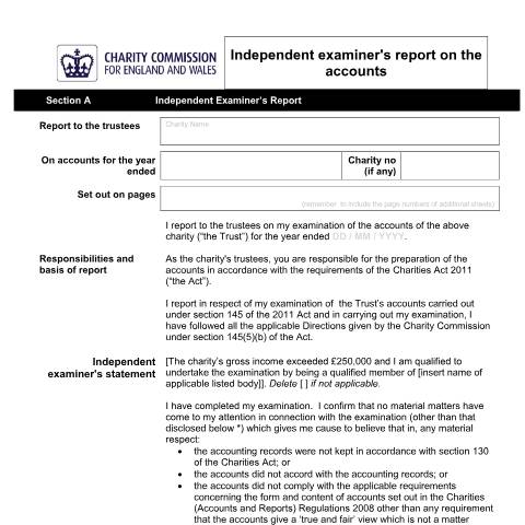 Document preview: Independent examiner's report template (SORP FRS 102) — The Charity Commission, United Kingdom