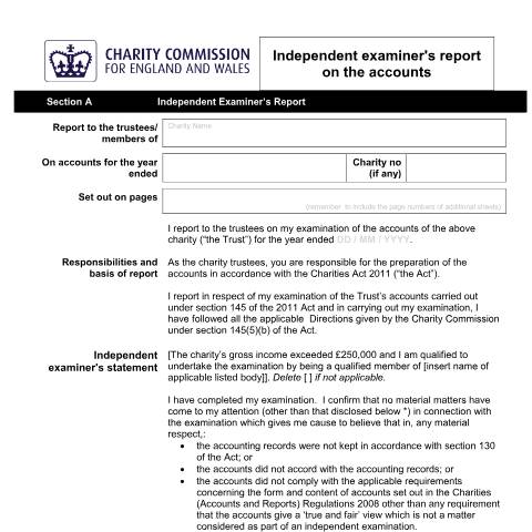 Document preview: Independent examiner's report template (SORP 2005) — The Charity Commission, United Kingdom