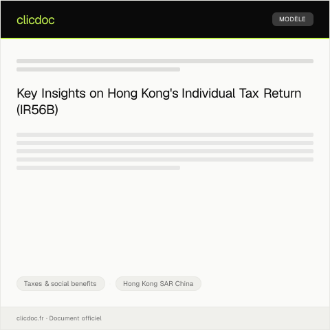 Document preview: Individual Tax Return (Form IR56B) / 個人稅務申報表（IR56B表格） — Taxes & social benefits, Hong Kong SAR China