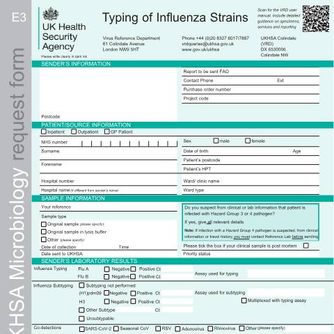 Document preview: Typing of influenza strains request form — UK Health Security Agency, United Kingdom