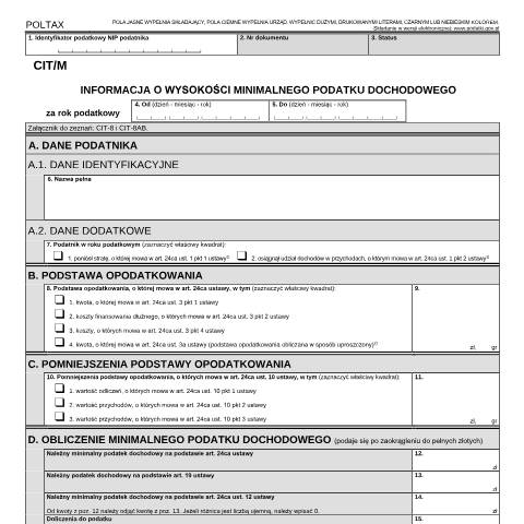 Document preview: Informacja o wysokości minimalnego podatku dochodowego — CIT, Polska (CERFA n°CIT/M)