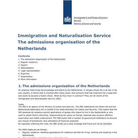 Documentvoorvertoning: The admissions organisation of the Netherlands — IND — immigratie, Nederland (CERFA n°6071)