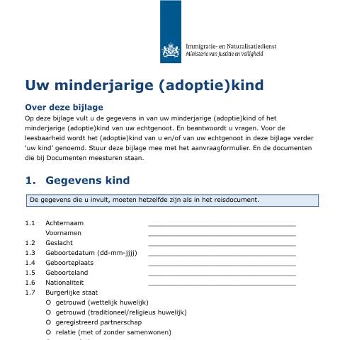 Documentvoorvertoning: Uw kind — IND — immigratie, Nederland (CERFA n°0901)