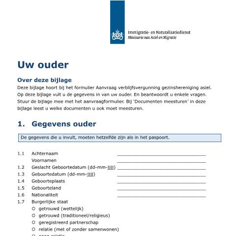 Documentvoorvertoning: Uw ouder — IND — immigratie, Nederland (CERFA n°0902)