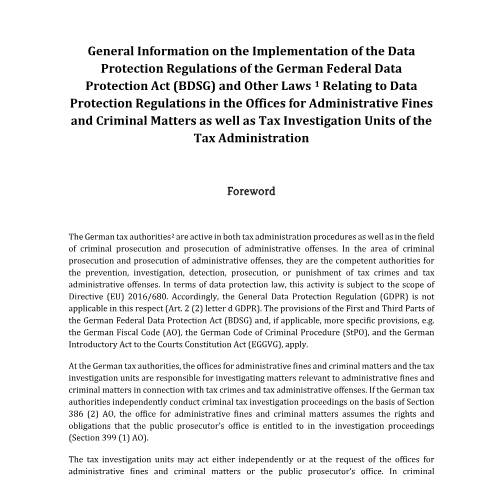Dokumentvorschau: Infoschreiben_SteuFa_Bustra_en — BZSt/Informationen_zum_Datenschutz, Deutschland (CERFA n°Infoschreiben_SteuFa_Bustra_en)