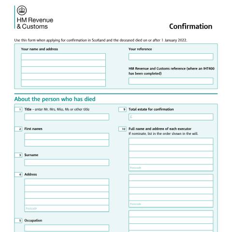 Document preview: Inheritance Tax: confirmation (C1) — HM Revenue & Customs, United Kingdom