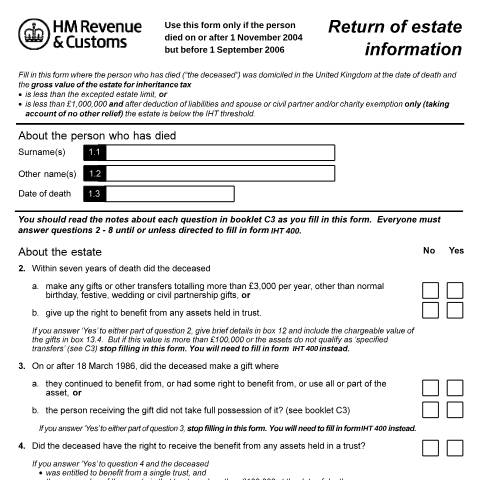 Document preview: Inheritance Tax: return of estate information (C5 (2004-2006)) — HM Revenue & Customs, United Kingdom