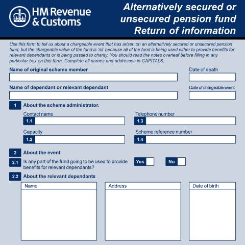 Document preview: Inheritance Tax: alternatively secured or unsecured pension fund - return of information (IHT105) — HM Revenue & Customs, United Kingdom