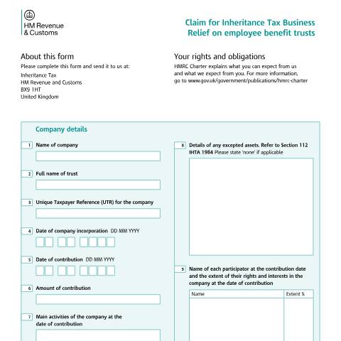 Document preview: Inheritance Tax: claim for Inheritance Tax business relief on employee benefit trusts (IHT70) — HM Revenue & Customs, United Kingdom