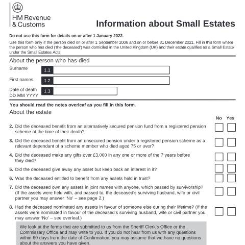 Document preview: Inheritance Tax: information about small estates (C5 (SE) (2006)) — HM Revenue & Customs, United Kingdom
