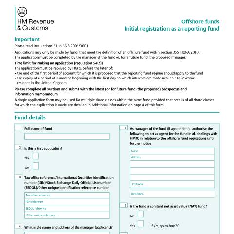 Document preview: Initial registration as a reporting fund (CISC1) — HM Revenue & Customs, United Kingdom
