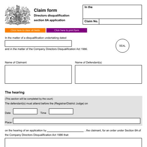 Document preview: Apply to start directors disqualification proceedings: Form N501 — HM Courts & Tribunals Service, United Kingdom