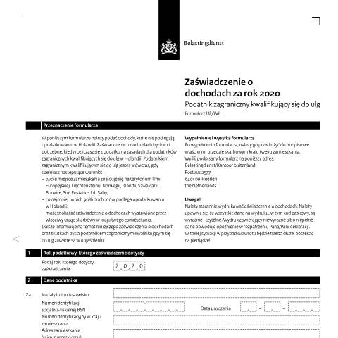 Documentvoorvertoning: Inkomensverklaring 2020 Pools — Inkomensverklaring voor kwalificerend buitenlands belastingplichtigen downloaden, Nederland (CERFA n°ib0591z01folpol)