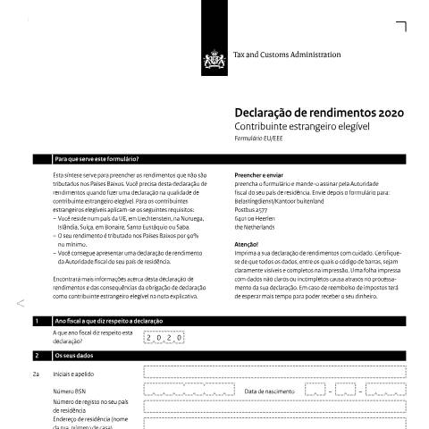 Documentvoorvertoning: Inkomensverklaring 2020 Portugees — Inkomensverklaring voor kwalificerend buitenlands belastingplichtigen downloaden, Nederland (CERFA n°ib0591z01folpor)