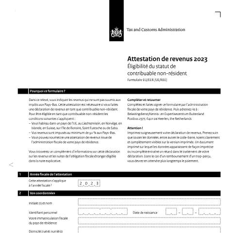 Documentvoorvertoning: Inkomensverklaring 2023 Frans — Inkomensverklaring voor kwalificerend buitenlands belastingplichtigen downloaden, Nederland (CERFA n°ib0591z31folfra)