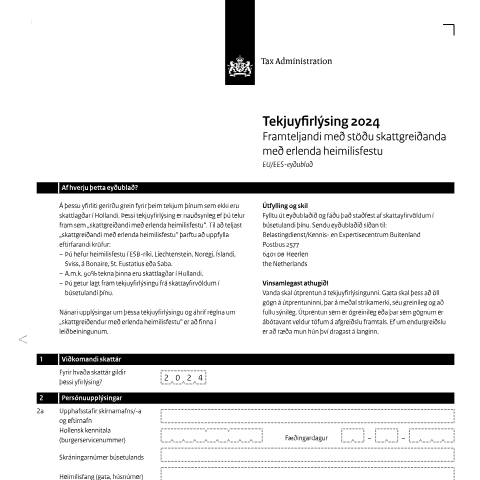 Documentvoorvertoning: Inkomensverklaring 2024 IJslands — Inkomensverklaring voor kwalificerend buitenlands belastingplichtigen downloaden, Nederland (CERFA n°ib0591z41folijs)