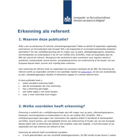 Documentvoorvertoning: Erkenning als referent — IND — immigratie, Nederland (CERFA n°3075)