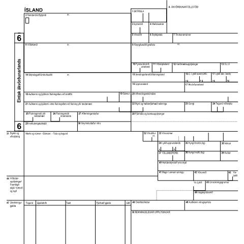 Document preview: SAD-E2.1-6 Innflutningsskýrsla — Tollamál, Ísland