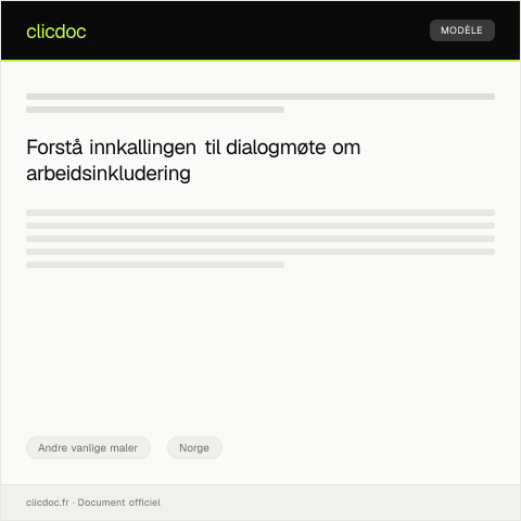 Document preview: Innkalling til dialogmøte om arbeidsinkludering — Andre vanlige maler, Norge
