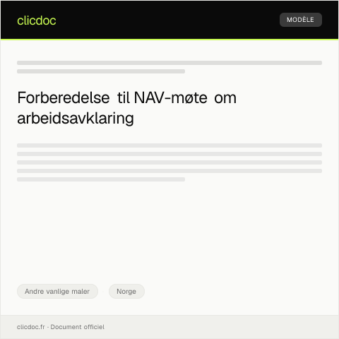 Document preview: Innkalling til møte med NAV for arbeidsavklaring — Andre vanlige maler, Norge