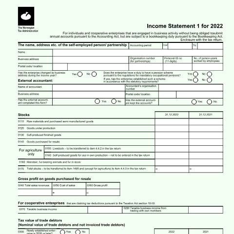 Document preview: Income Statement 1 — Skatteetaten / Forms, Norge (CERFA n°RF-1175)