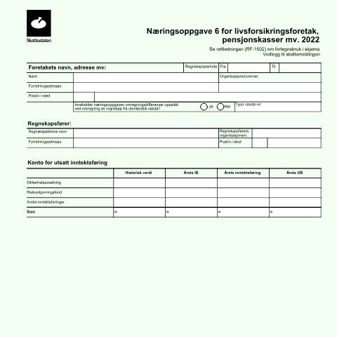 Document preview: Income Statement 6 for life insurance companies (DISCONTINUED) — Skatteetaten / Forms, Norge (CERFA n°RF-1501)