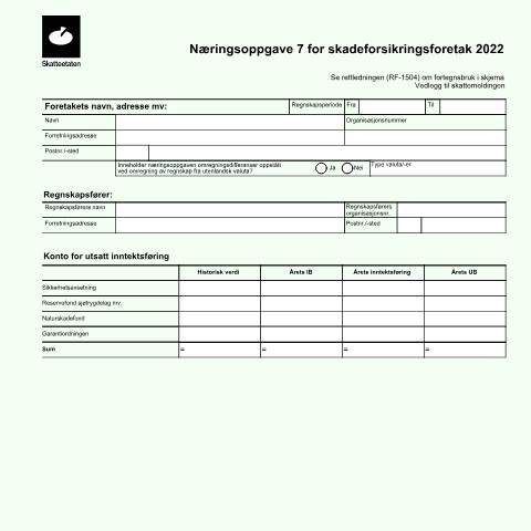 Document preview: Income Statement 7 for general insurance companies — Skatteetaten / Forms, Norge (CERFA n°RF-1503)