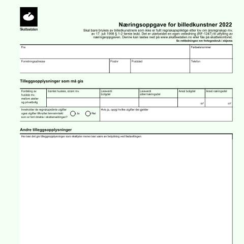 Document preview: Income statement for visual artists (DISCONTINUED) — Skatteetaten / Forms, Norge (CERFA n°RF-1242)
