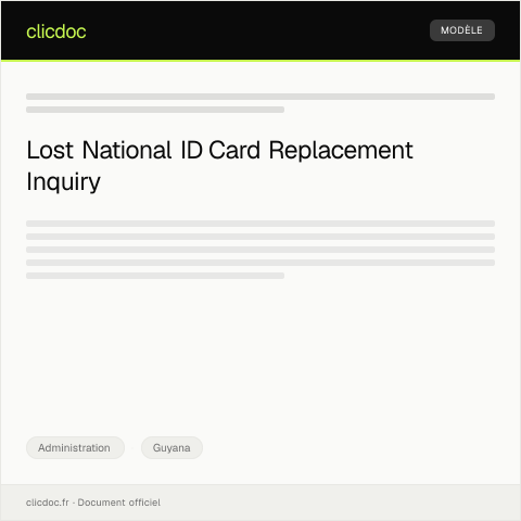 Document preview: Inquiry about Lost National ID Card Replacement Process from the National Registration Office — Administration, Guyana