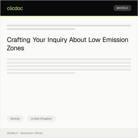 Document preview: Inquiry About Low Emission Zones — Vehicle, United Kingdom