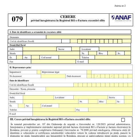 Document preview: Cerere privind înregistrarea în Registrul RO e-Factura executări silite (OPANAF 3769/2024) — Cereri, România (CERFA n°D_079_OPANAF_3769_2024)