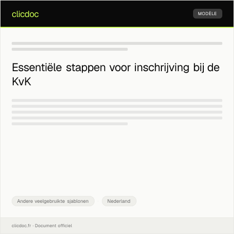 Documentvoorvertoning: Inschrijving bij de Kamer van Koophandel — Andere veelgebruikte sjablonen, Nederland