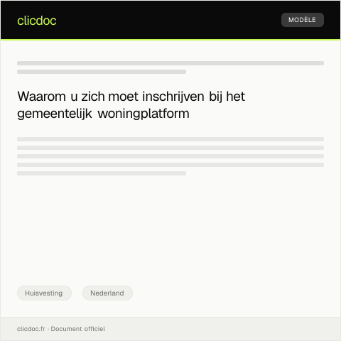 Documentvoorvertoning: Inschrijving bij gemeentelijk woningplatform — Huisvesting, Nederland