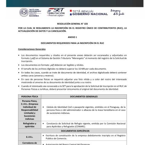 Vista previa del documento Resolución General Nº103-21 Anexo (1) — Registro Único De Contribuyentes Ruc, Paraguay