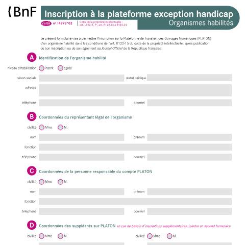 Aperçu du document Inscription à la plateforme exception handicap - organismes agréés — Professionnels, France (CERFA n°14973*02)